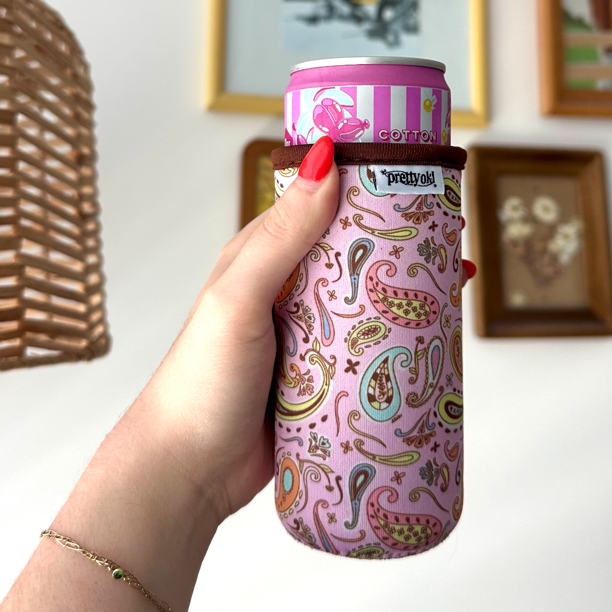 Pink Paisley Slim Can Sleeve